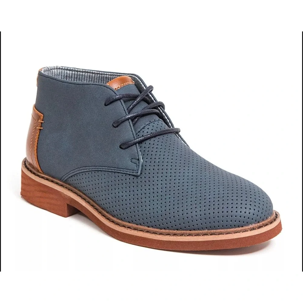 Deer Stags Ballard Mens Chukka Boots Blue Suede Perforated Lace Up Ankle‎ Shoes